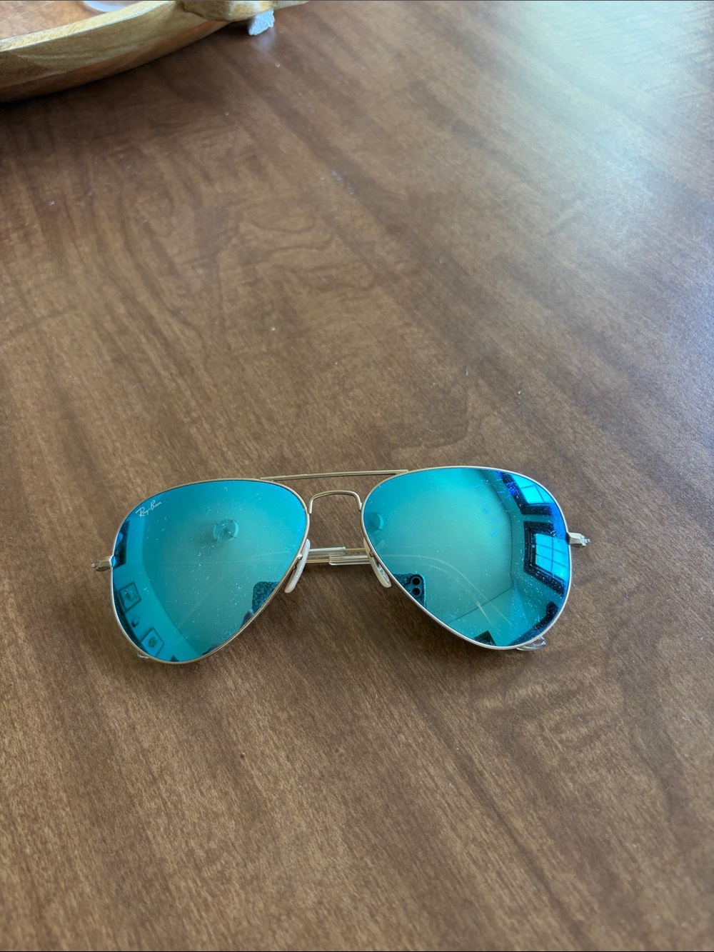 Ray-Ban Gold Frame Teal Blue Mirrored Aviator Sunglasses